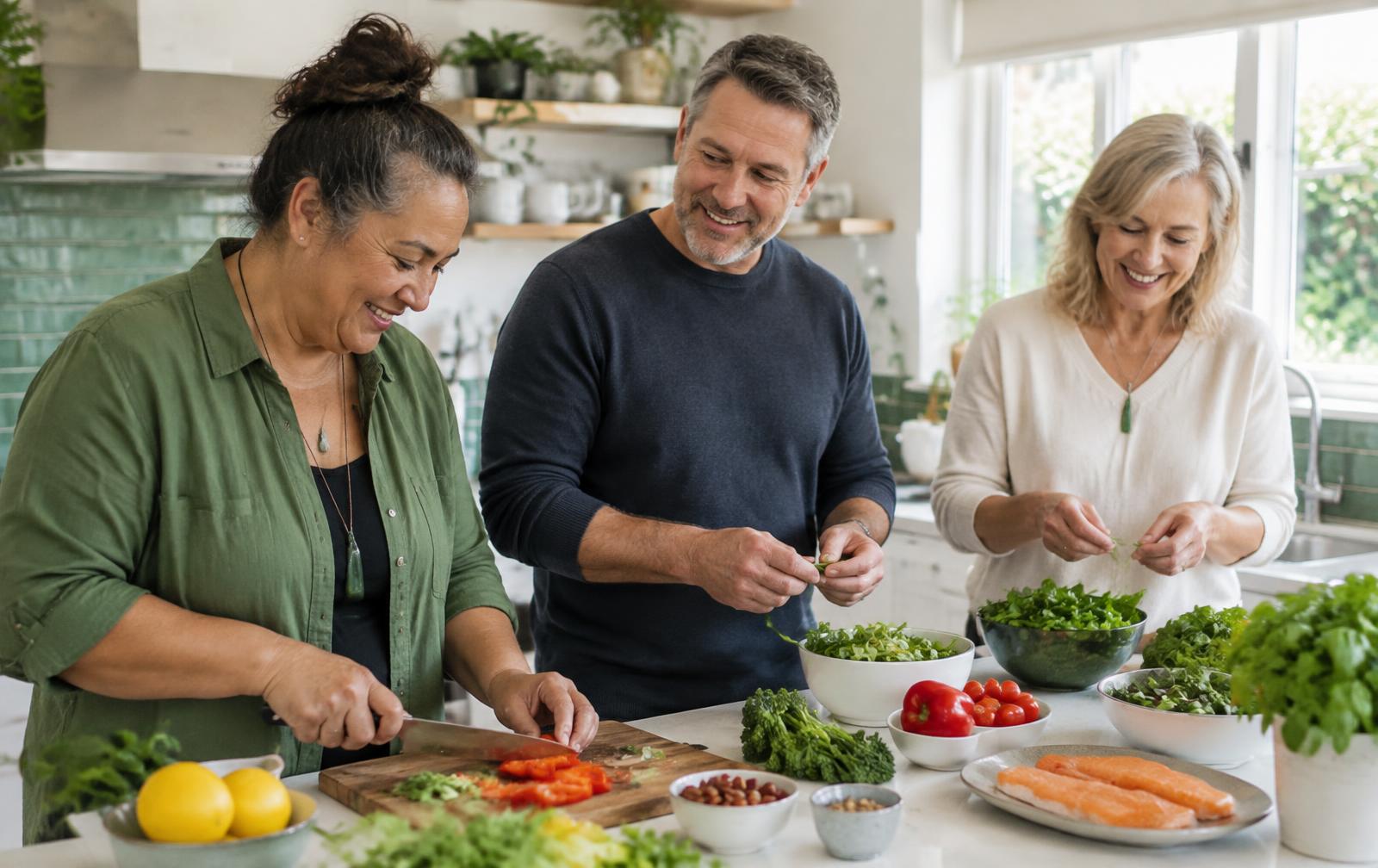 Adults preparing a balanced meal together